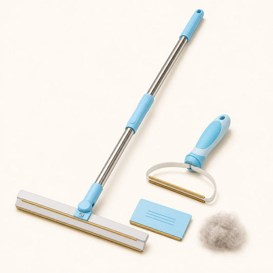 Set quitapelos Zoomiko: rastrillo extensible, cepillo de mano y mini rasqueta